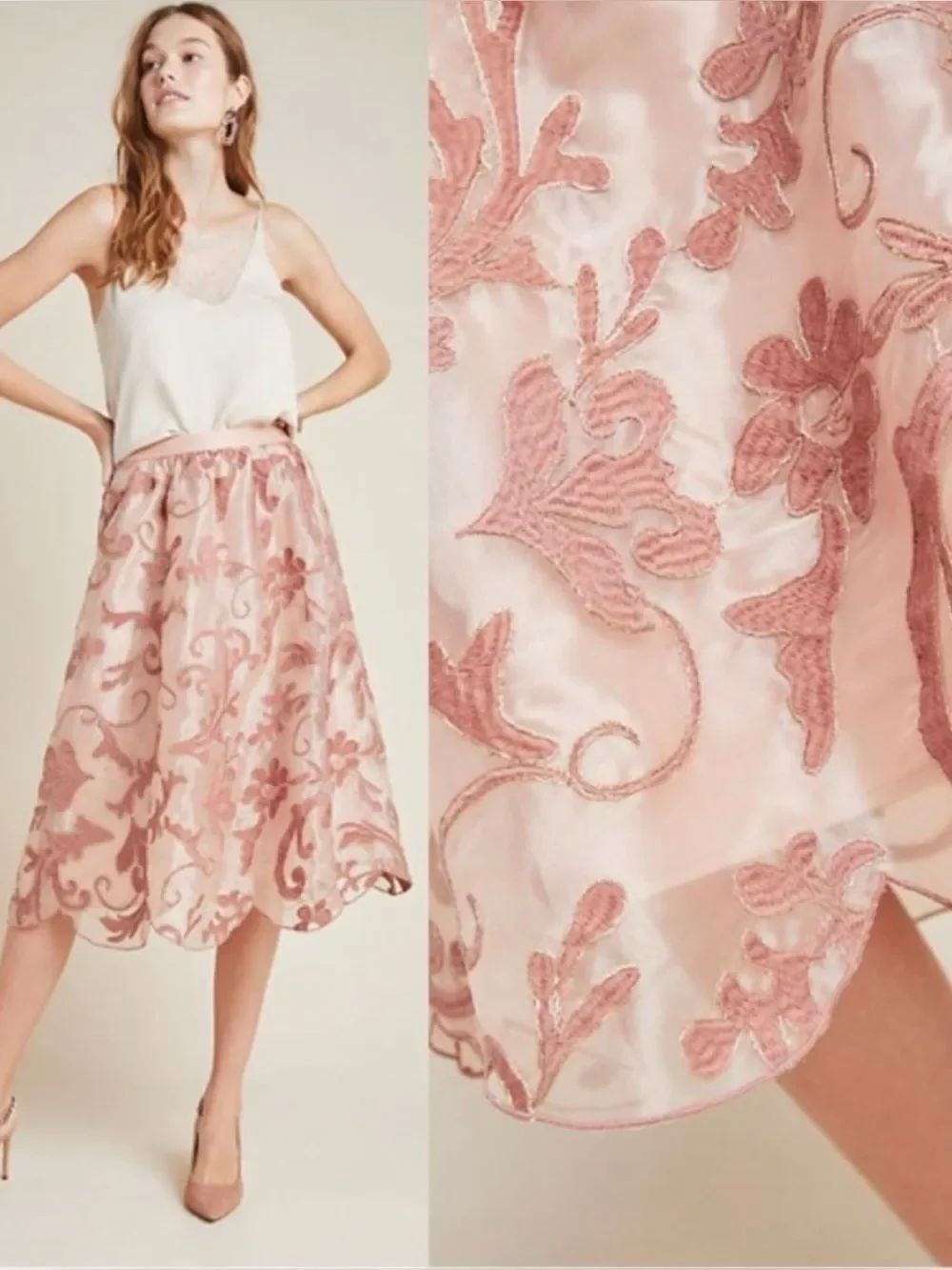 ANTHROPOLOGIE Shannon Embroidered MIDI Skirt Size XS